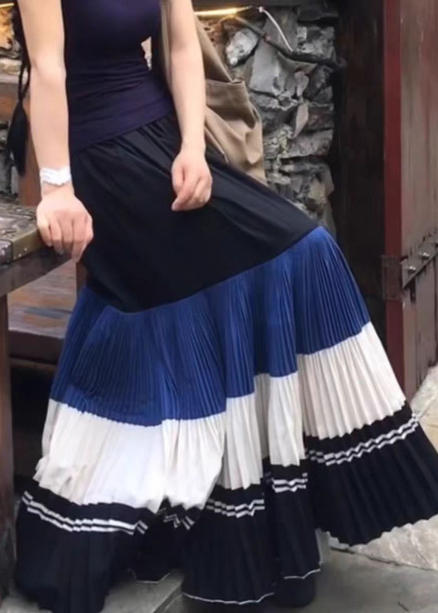 New Wrinkled Patchwork Elastic Waist Cotton Skirts Fall