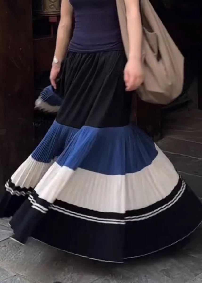 New Wrinkled Patchwork Elastic Waist Cotton Skirts Fall