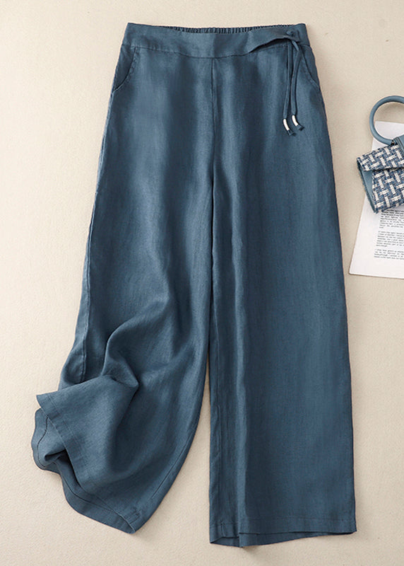 New Yellow Button High Waist Cotton Wide Leg Pants Summer