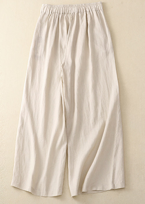New Yellow Button High Waist Cotton Wide Leg Pants Summer
