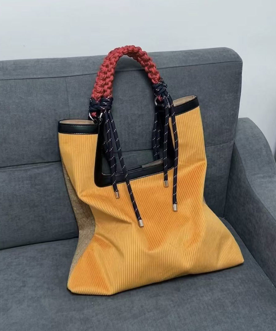 New Yellow Corduroy Large Capacity Shoulder Bag