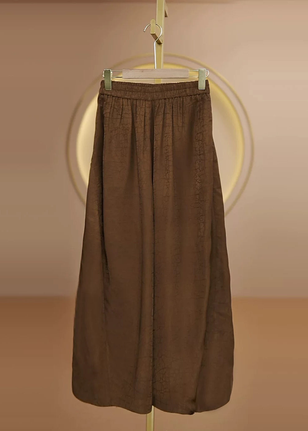 New Yellow Elastic Waist Silk Wide Leg Pants Fall