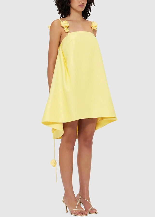 New Yellow Flower Decorated Vacation Women's Dress