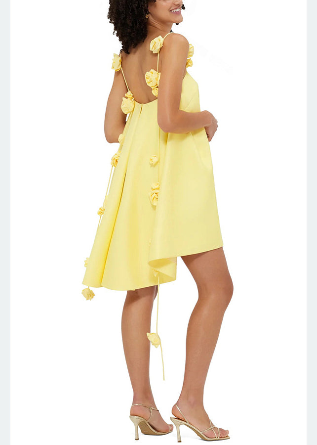 New Yellow Flower Decorated Vacation Women's Dress