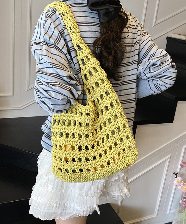 New Yellow Large Capacity Hollow Out Knitted Shoulder Bag