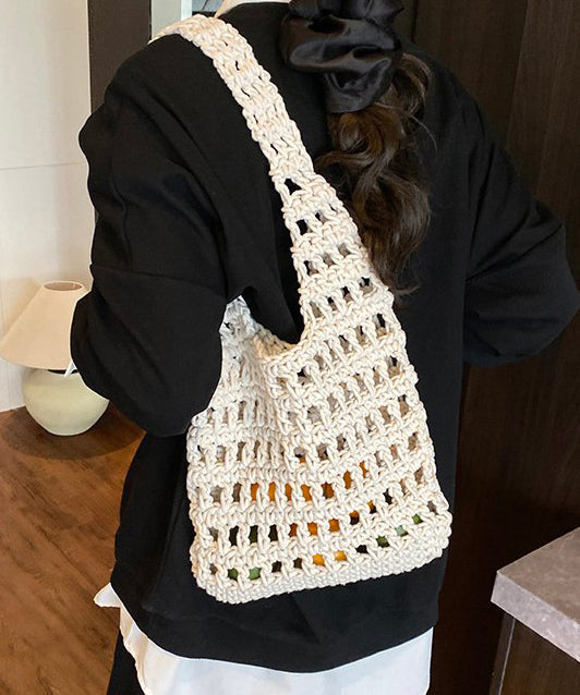 New Yellow Large Capacity Hollow Out Knitted Shoulder Bag