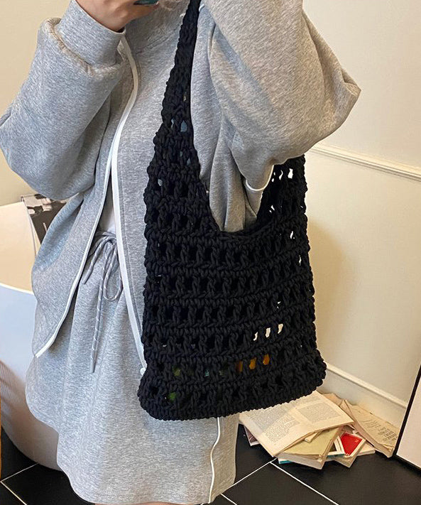 New Yellow Large Capacity Hollow Out Knitted Shoulder Bag