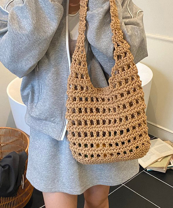 New Yellow Large Capacity Hollow Out Knitted Shoulder Bag