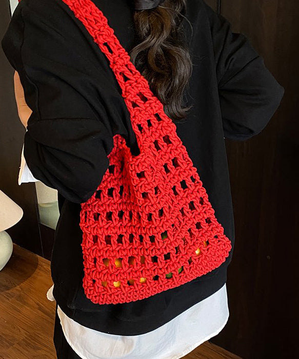 New Yellow Large Capacity Hollow Out Knitted Shoulder Bag