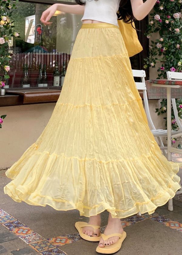 New Yellow Wrinkled Solid Tulle Skirts Summer