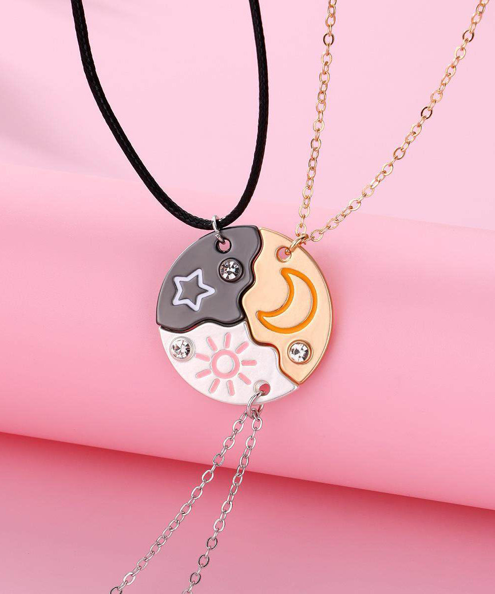 Novelty Alloy Star Moon Sun Three-Piece Set Pendant Necklace - Omychic