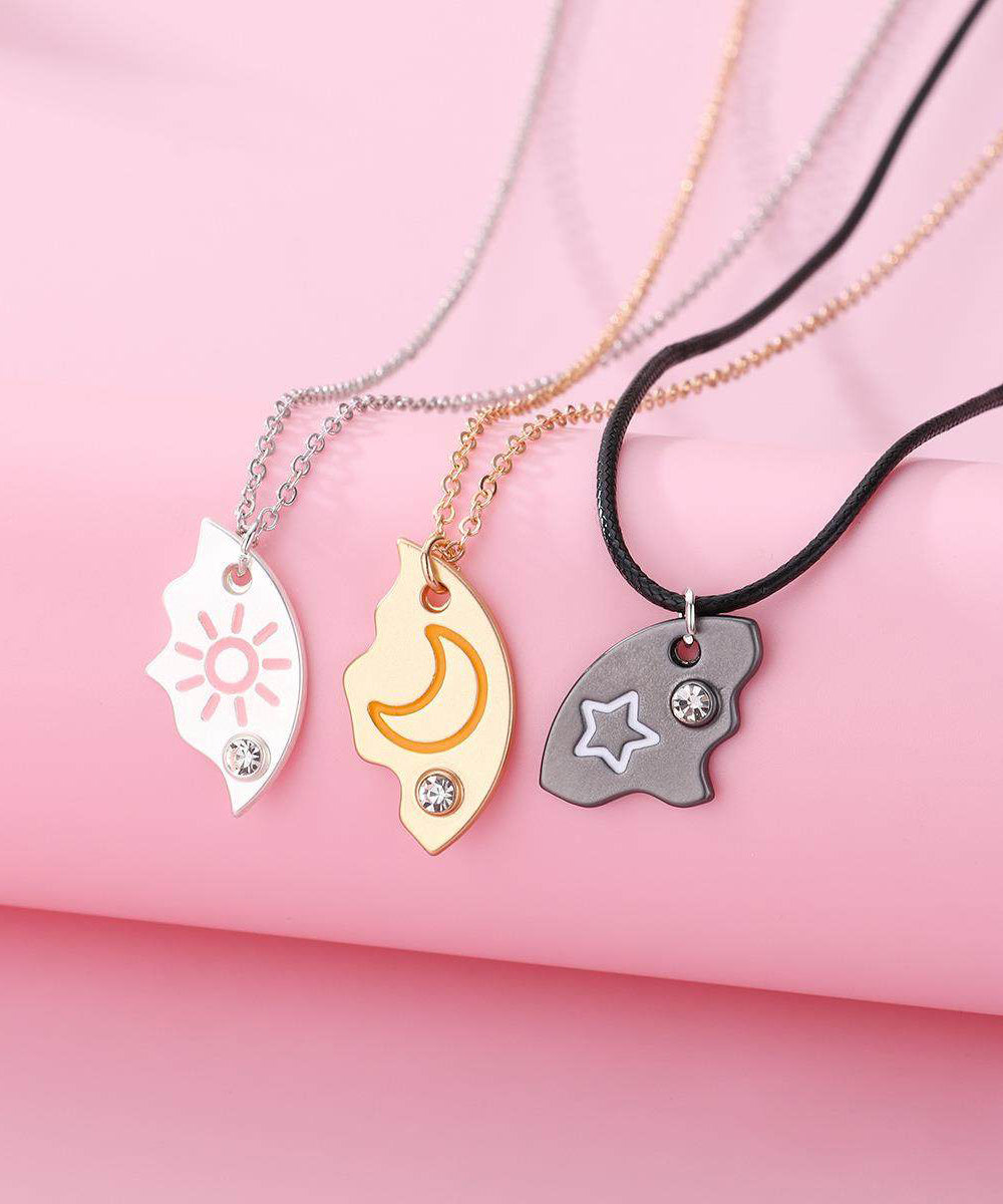 Novelty Alloy Star Moon Sun Three-Piece Set Pendant Necklace - Omychic