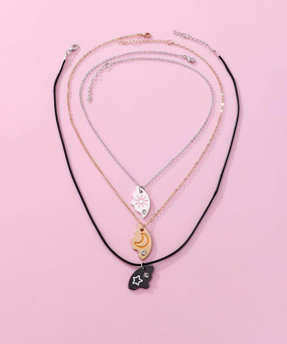 Novelty Alloy Star Moon Sun Three-Piece Set Pendant Necklace - Omychic