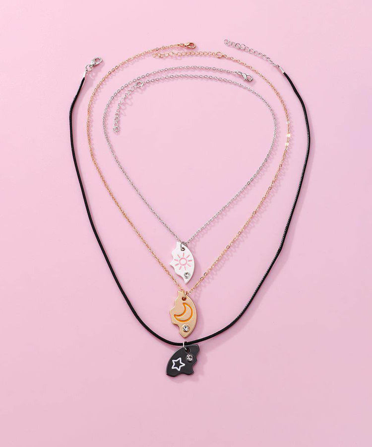 Novelty Alloy Star Moon Sun Three-Piece Set Pendant Necklace - Omychic
