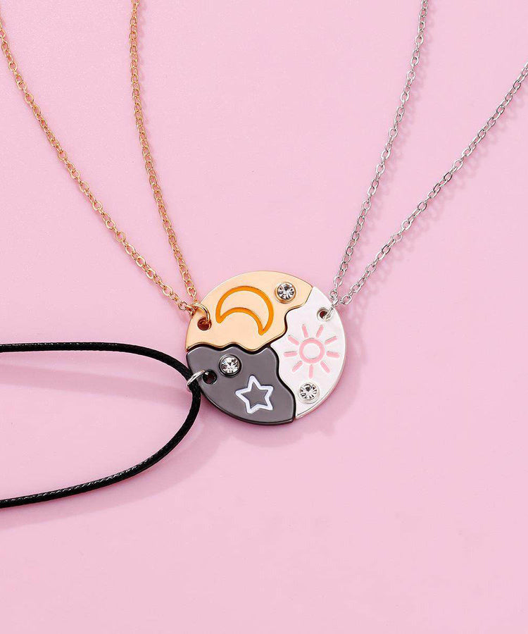 Novelty Alloy Star Moon Sun Three-Piece Set Pendant Necklace - Omychic
