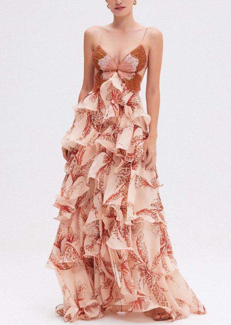 Novelty Backless Butterfly Ruffled Spaghetti Strap Dress Sleeveless
