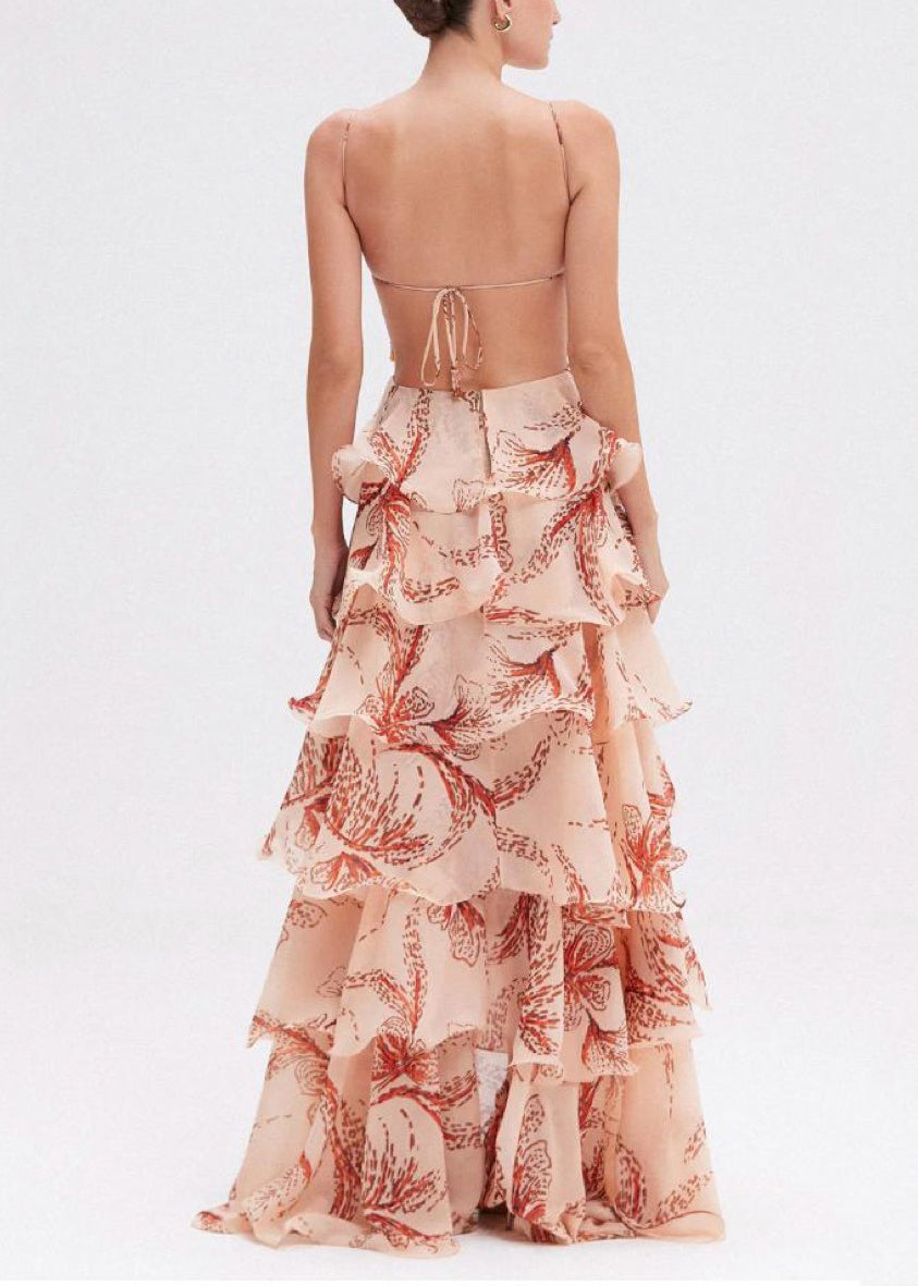 Novelty Backless Butterfly Ruffled Spaghetti Strap Dress Sleeveless