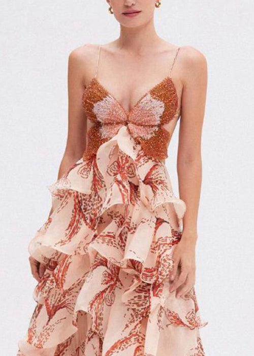 Novelty Backless Butterfly Ruffled Spaghetti Strap Dress Sleeveless