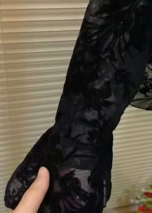 Novelty Black Hollow Out Button Tank And Shirts Two Pieces Set Flare Sleeve