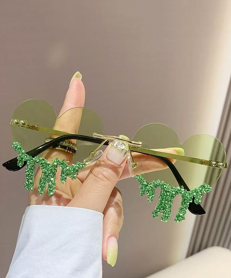 Novelty Black Metal Zircon Love Tear Frameless Sunglasses
