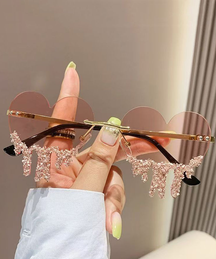 Novelty Black Metal Zircon Love Tear Frameless Sunglasses