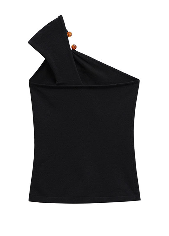 Novelty Black One Shoulder Asymmetrical Patchwork Vests Sleeveless