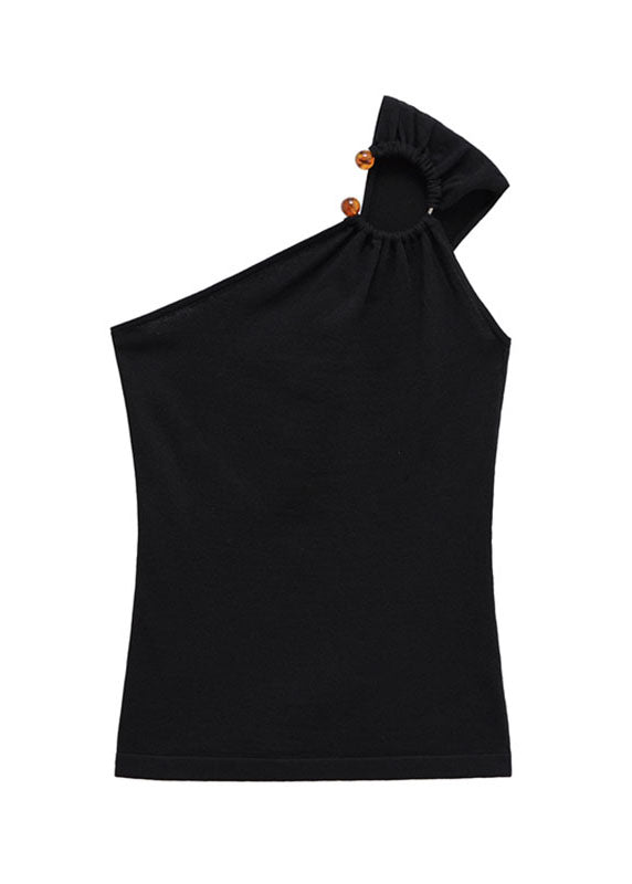 Novelty Black One Shoulder Asymmetrical Patchwork Vests Sleeveless