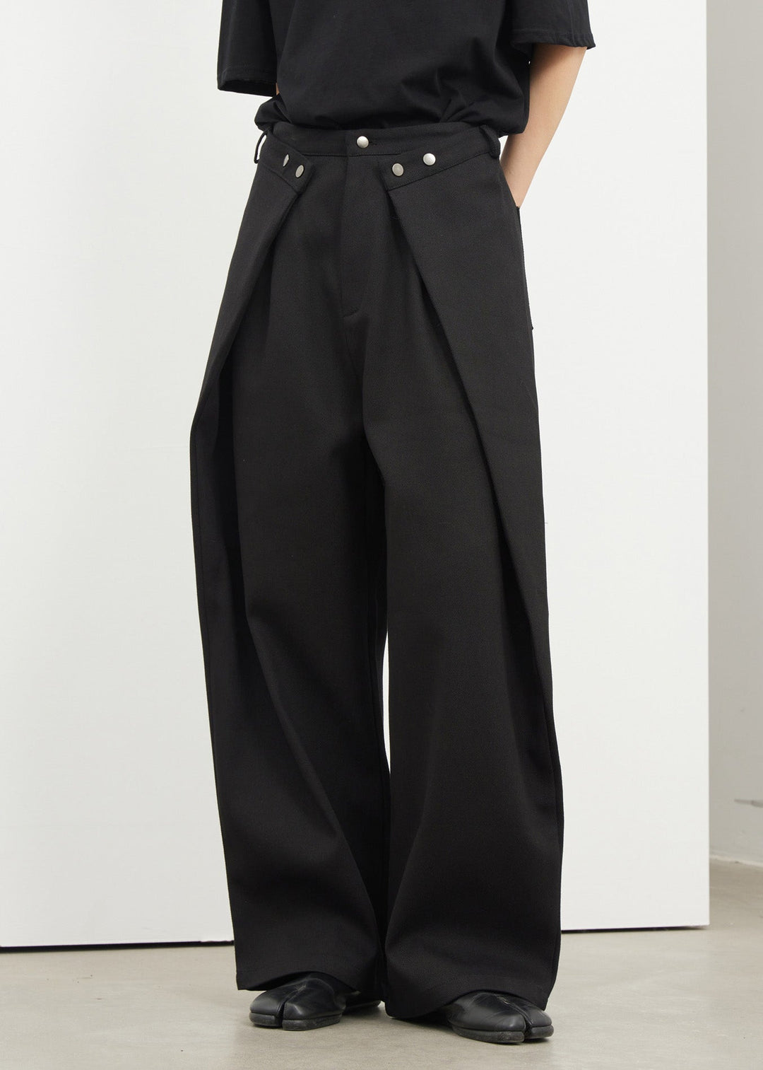 Novelty Black Pockets Patchwork Wide Leg Pants