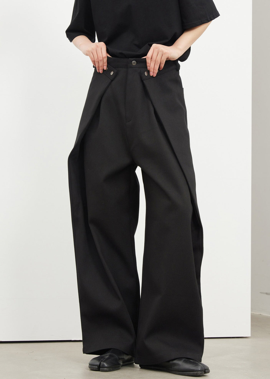 Novelty Black Pockets Patchwork Wide Leg Pants