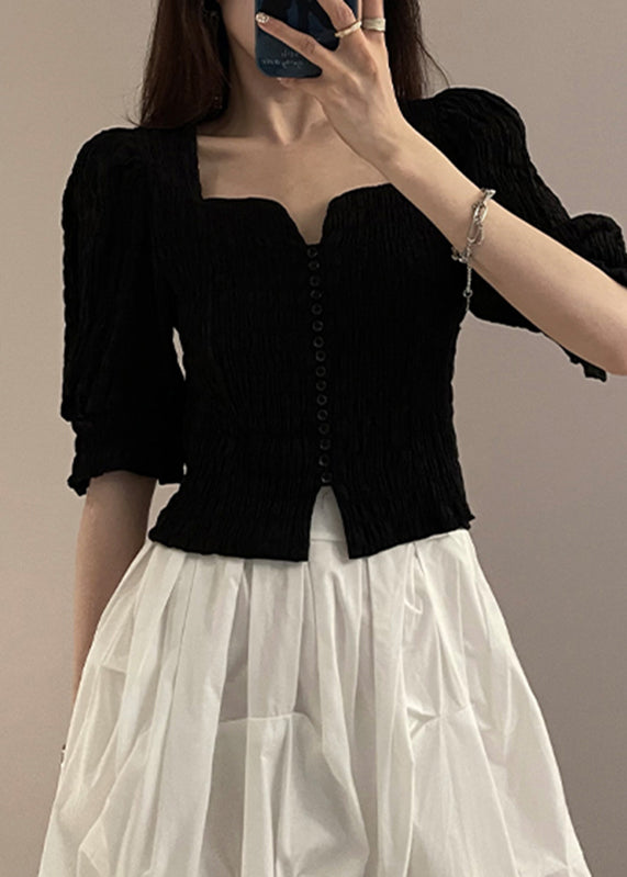 Novelty Black Square Collar Shirts Half Sleeve
