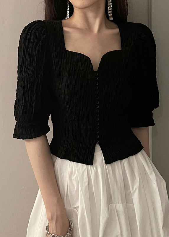 Novelty Black Square Collar Shirts Half Sleeve