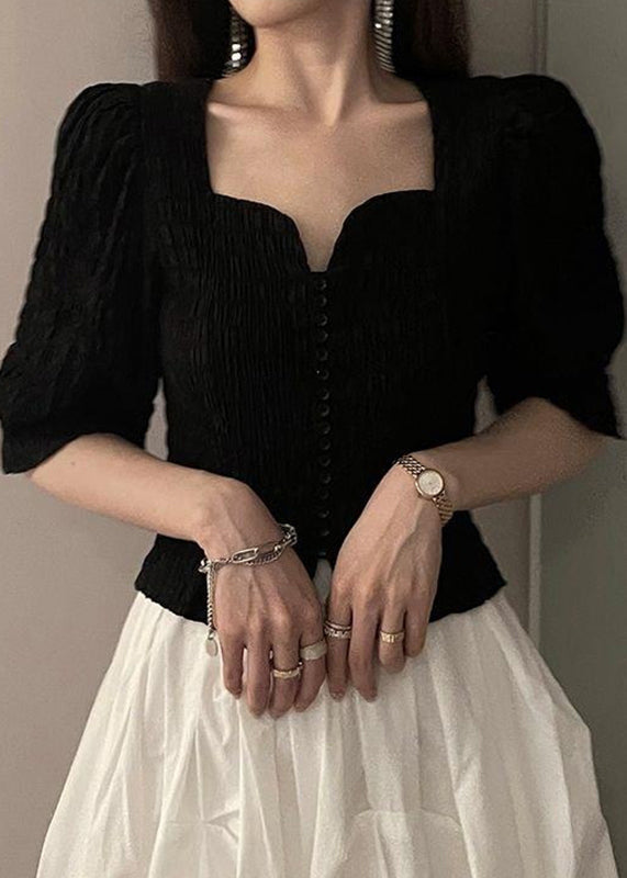 Novelty Black Square Collar Shirts Half Sleeve