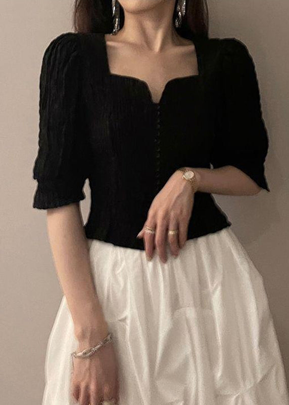 Novelty Black Square Collar Shirts Half Sleeve