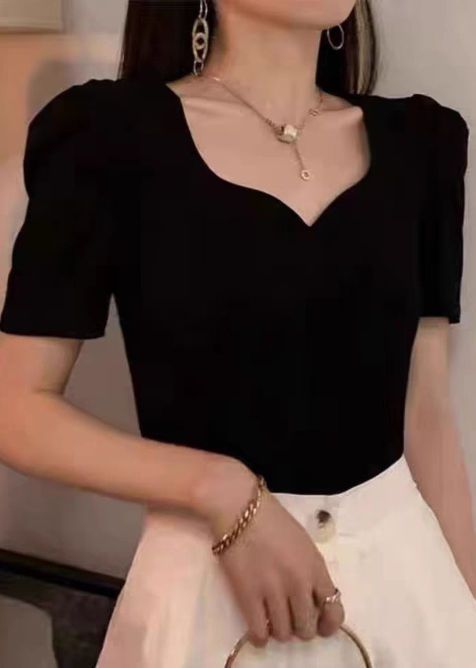 Novelty Black Square Collar Shirts Half Sleeve