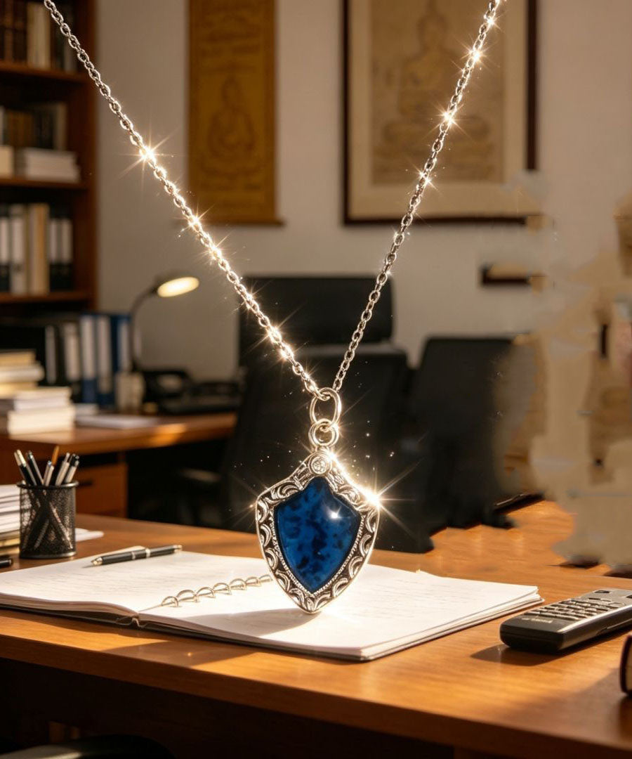 Novelty Blue Alloy Zircon Gem Stone Pendant Necklace
