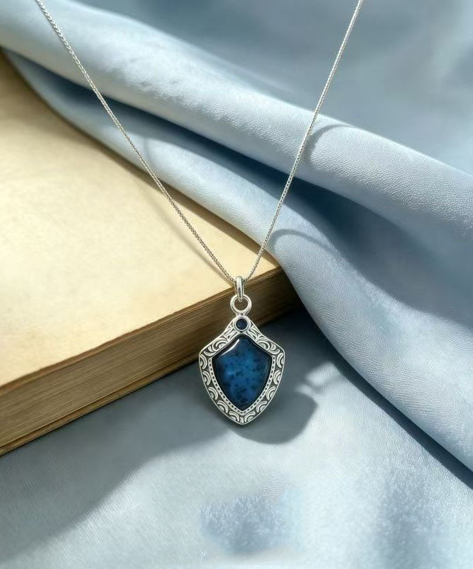 Novelty Blue Alloy Zircon Gem Stone Pendant Necklace