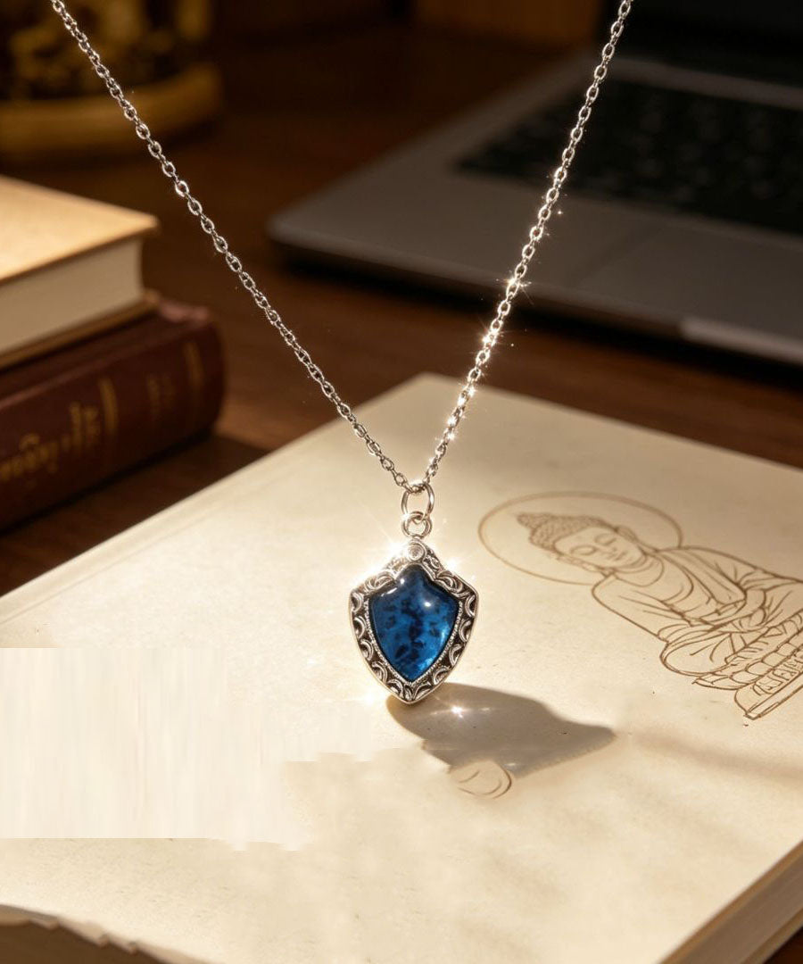 Novelty Blue Alloy Zircon Gem Stone Pendant Necklace