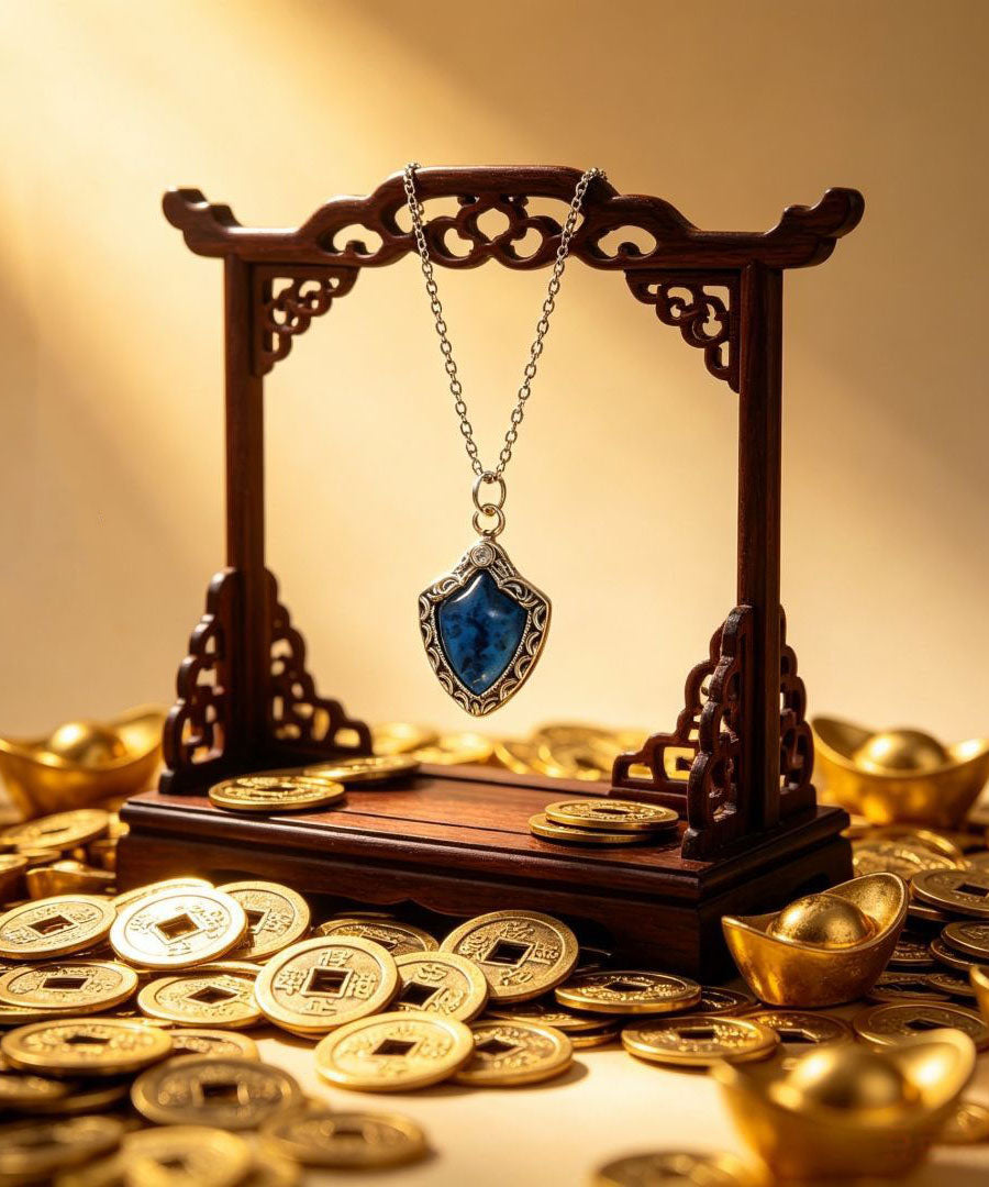 Novelty Blue Alloy Zircon Gem Stone Pendant Necklace