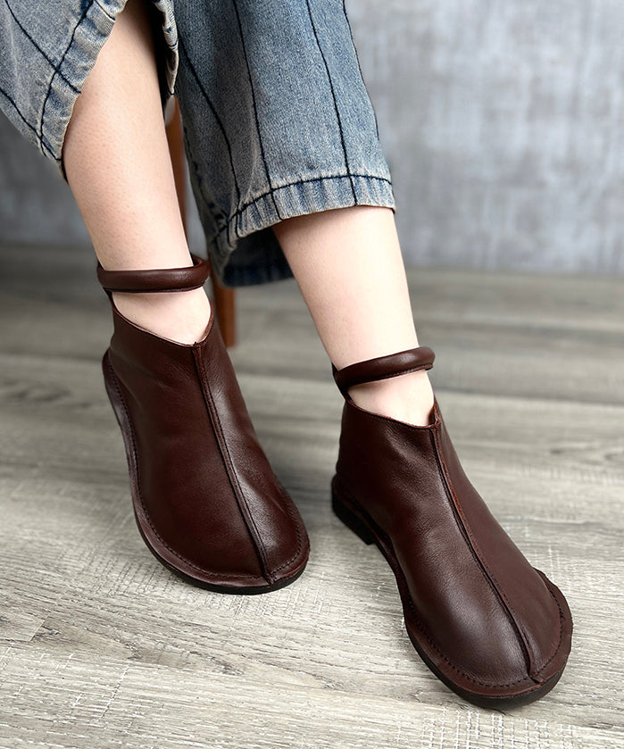 Novelty Coffee Cowhide Splicing Zipper Ankle Boots