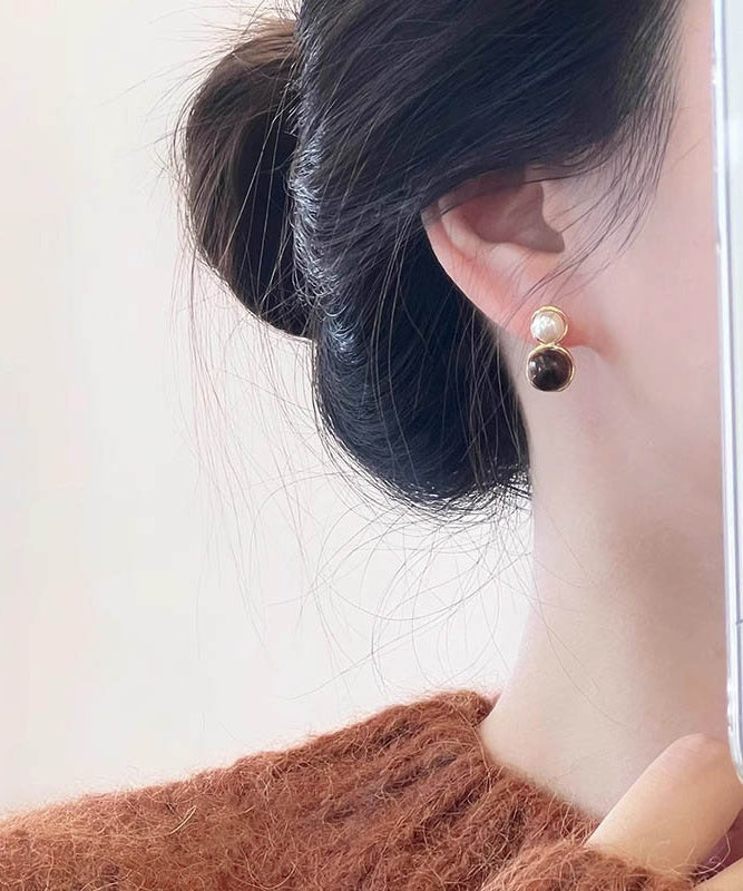 Novelty Gold Copper Overgild Pearl Hoop Earrings