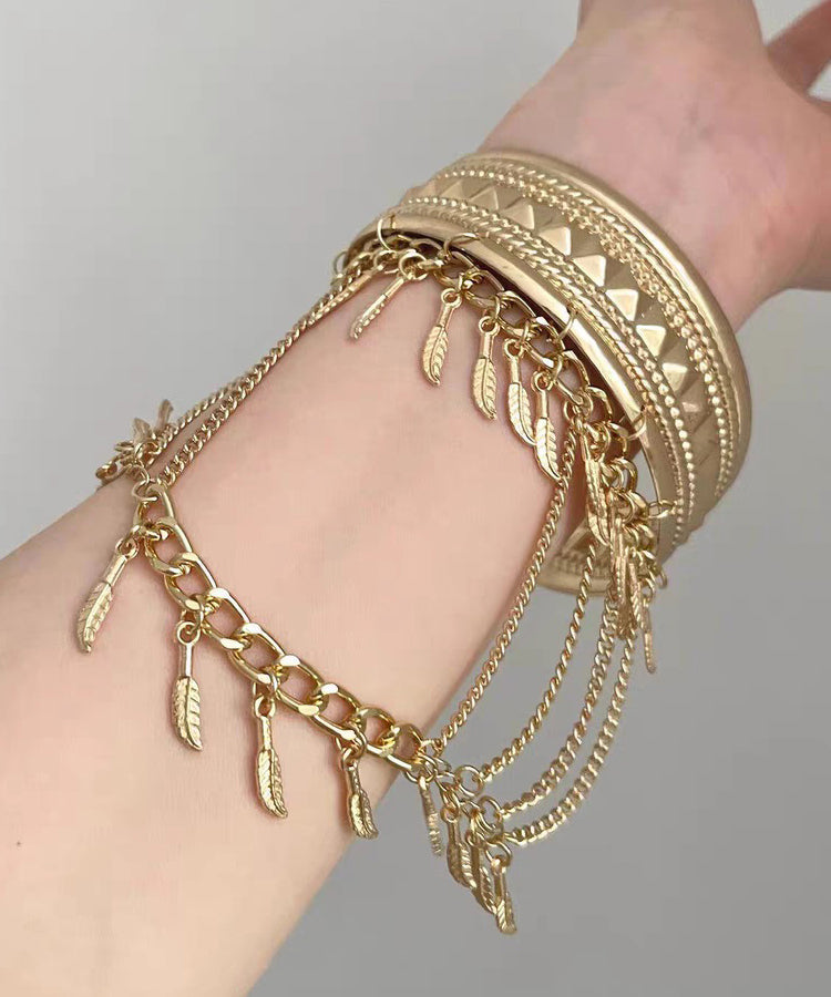 Novelty Gold Metal Leaf Tassel Chain Bracelet And Body Chain