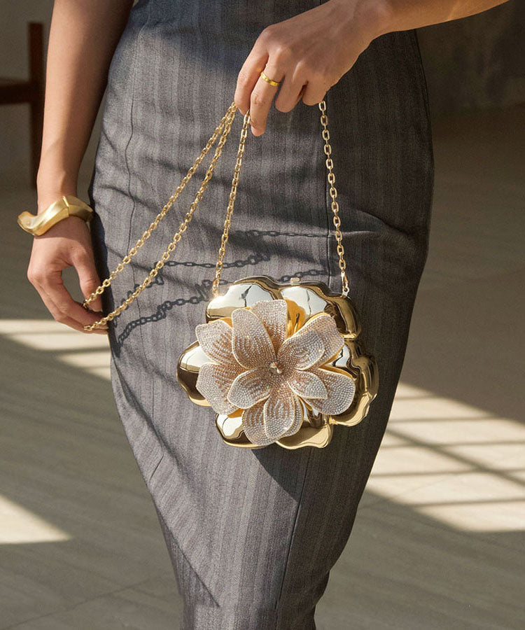 Novelty Gold Shiny Zircon Flower Versatile Acrylic Evening Bag