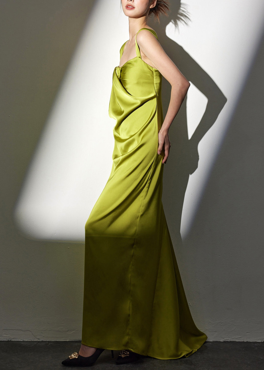 Novelty Green Square Collar Backless Silk Long Dresses Sleeveless