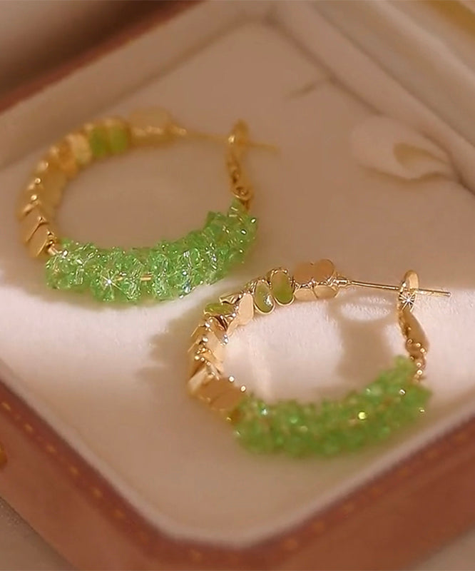 Novelty Light Green Copper Alloy Broken Silver Crystal Hoop Earrings