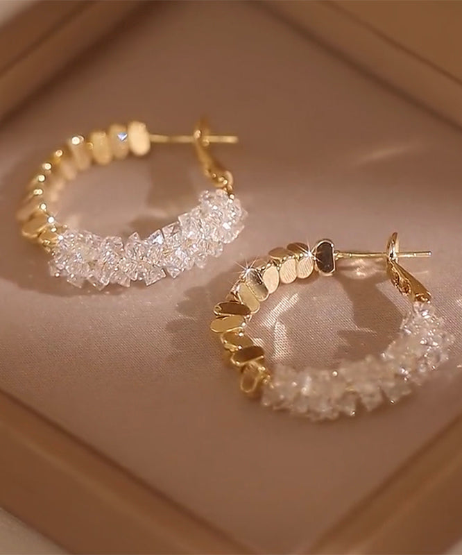 Novelty Light Green Copper Alloy Broken Silver Crystal Hoop Earrings