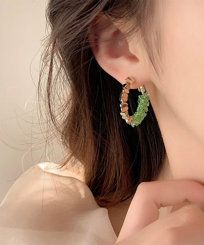 Novelty Light Green Copper Alloy Broken Silver Crystal Hoop Earrings