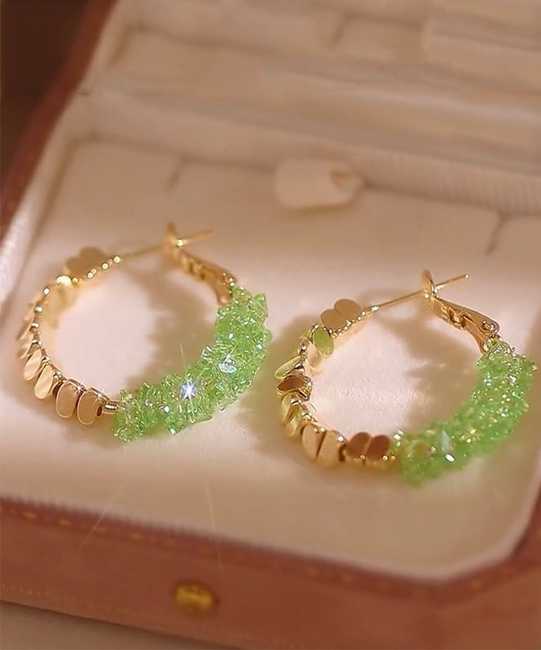 Novelty Light Green Copper Alloy Broken Silver Crystal Hoop Earrings