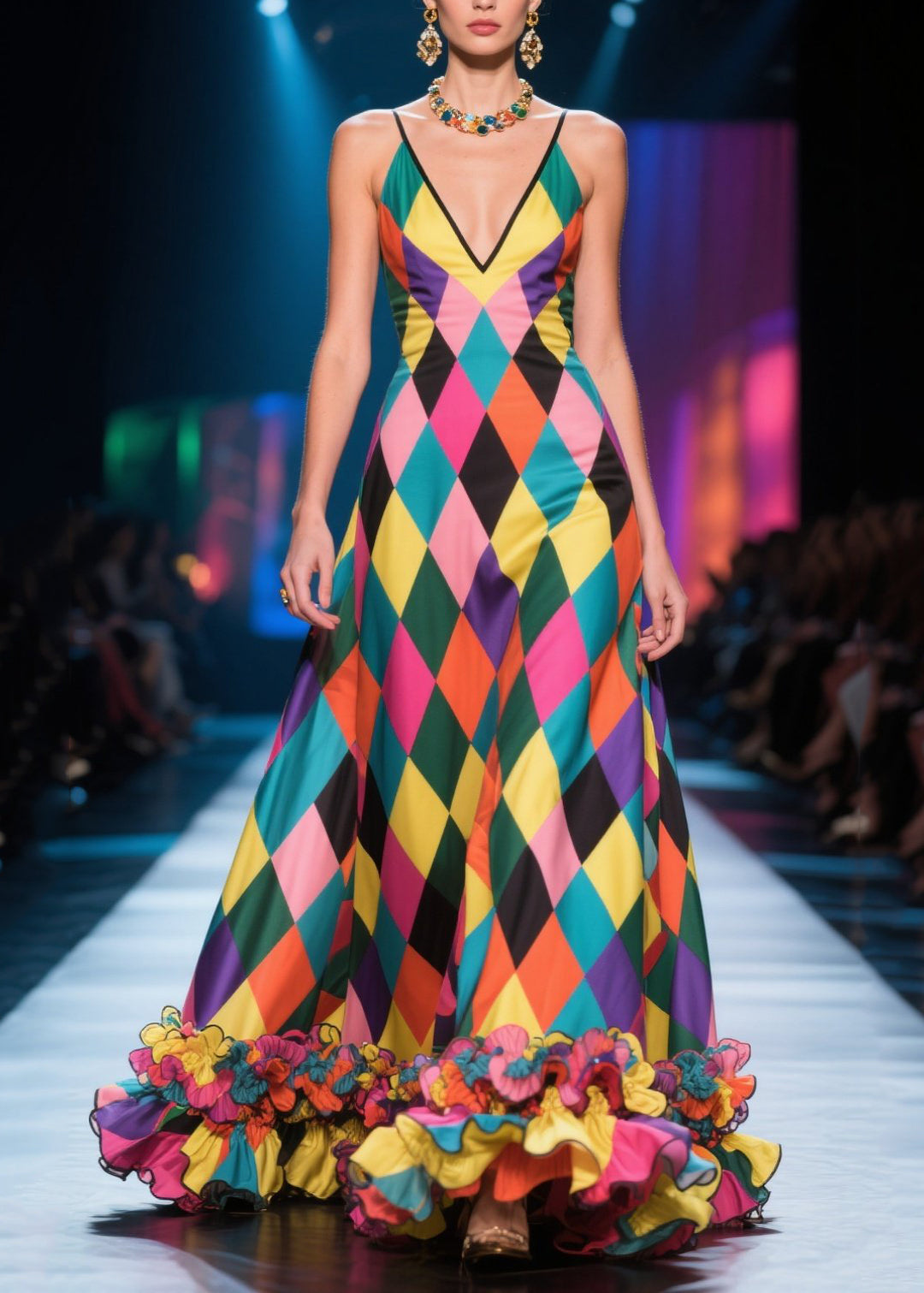 Novelty Multicolour Plaid Ruffled Silk Vestidos Dress Summer