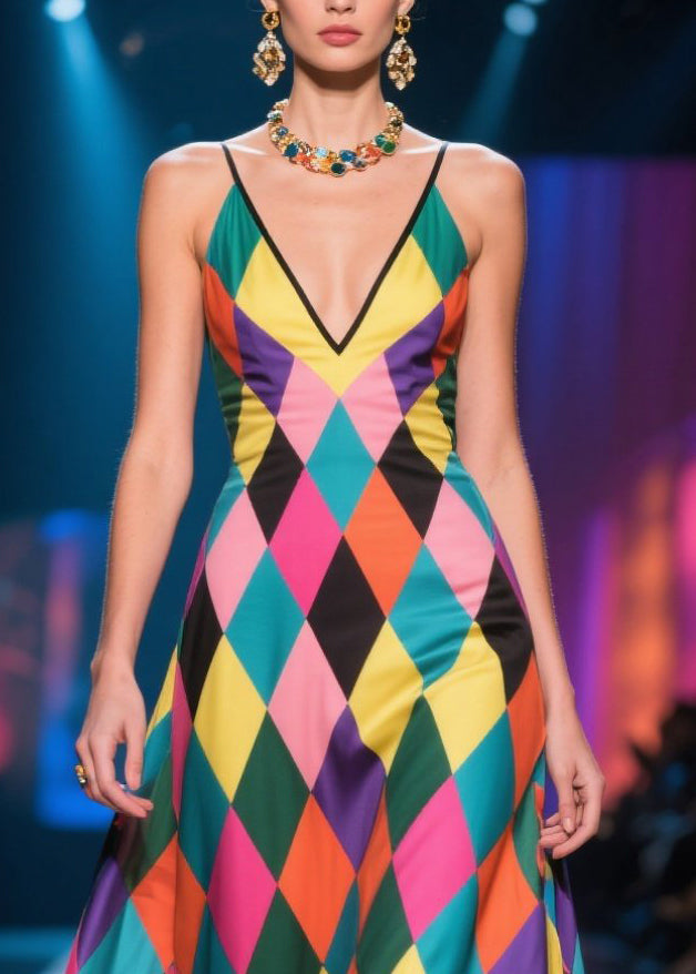 Novelty Multicolour Plaid Ruffled Silk Vestidos Dress Summer