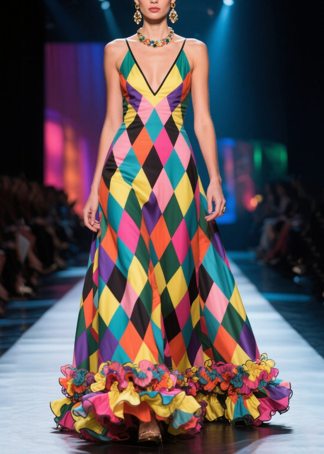 Novelty Multicolour Plaid Ruffled Silk Vestidos Dress Summer